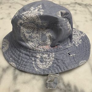 Paisley Patterned denim blue & White girls infant Bucket Hat reversible